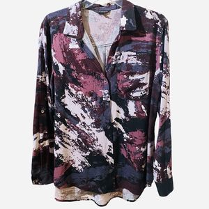 Rock & Republic Split Neck Multicolored Roll Tab Sleeve Hi Lo Tunic Women’s Sz M